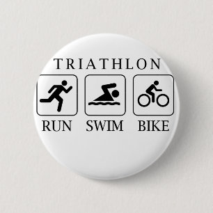 Triathlon run, swim and bike 6 cm round badge