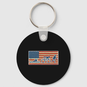 Triathlon Run Triathlete Biathlon Usa Flag Sports Key Ring