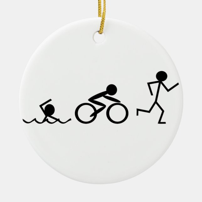 Triathlon Stick Figures Ceramic Tree Decoration (Front)
