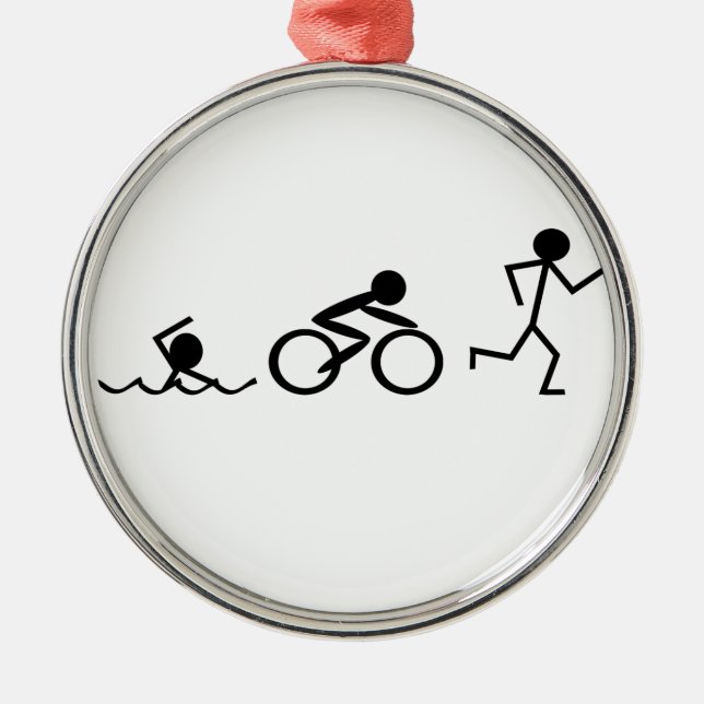 Triathlon Stick Figures Metal Tree Decoration (Front)