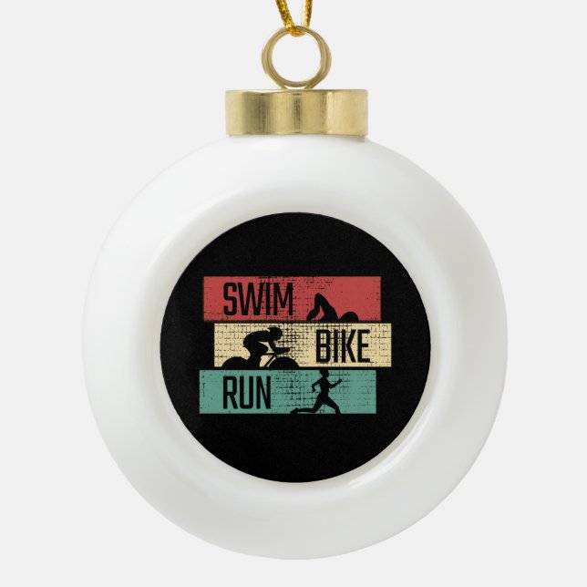 Triathlon - Swim Bike Run Ceramic Ball Christmas Ornament (Front)