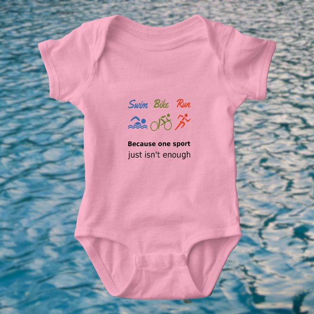 Triathlon swim bike run sports quote baby bodysuit (Creator Uploaded)