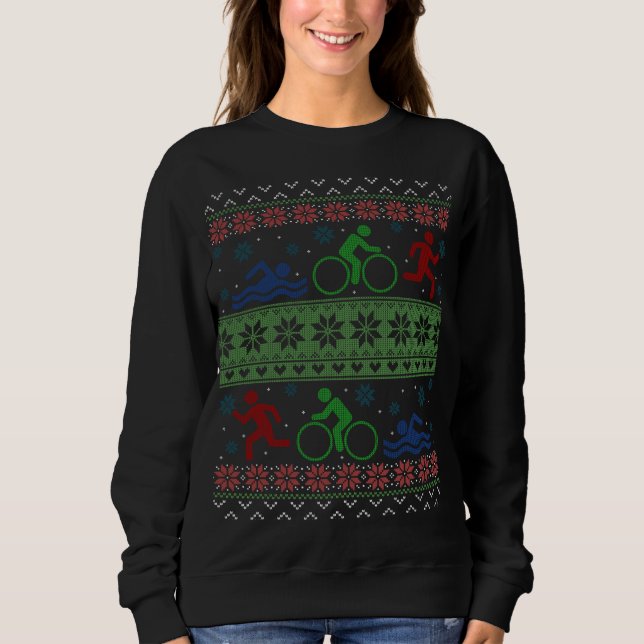 Triathlon Swim Bike Run Ugly Christmas Sweater (Front)