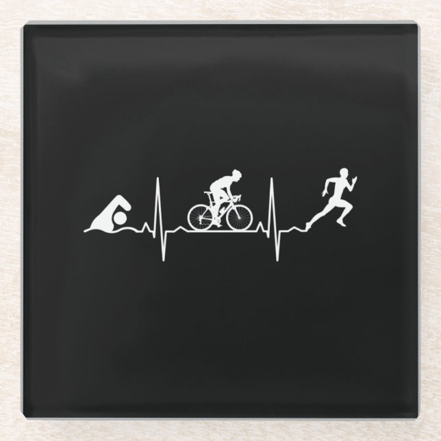 Triathlon - Triathlon Heartbeat Glass Coaster (Front)