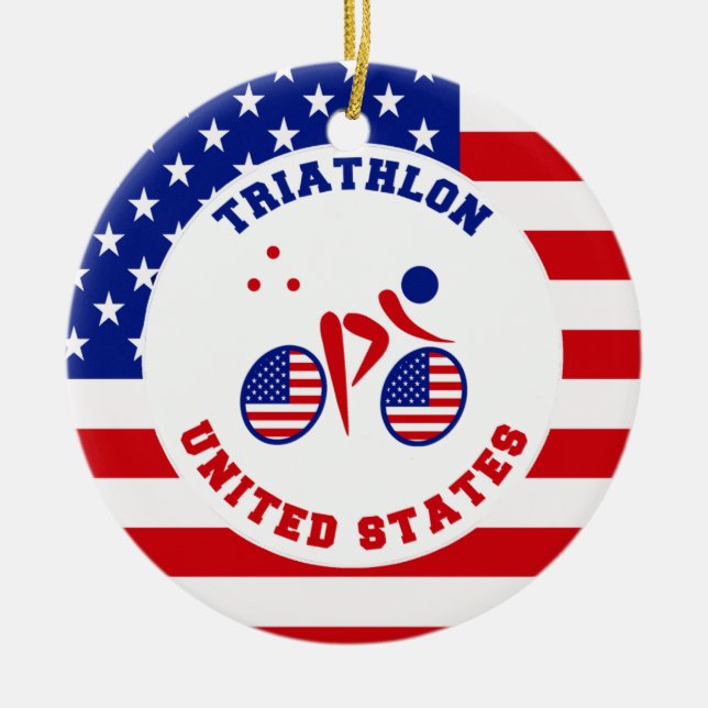 Triathlon United States Ceramic Tree Decoration (Front)