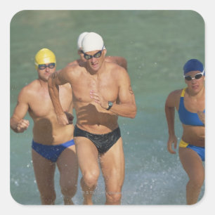 Triathloners Running out of Water 3 Square Sticker