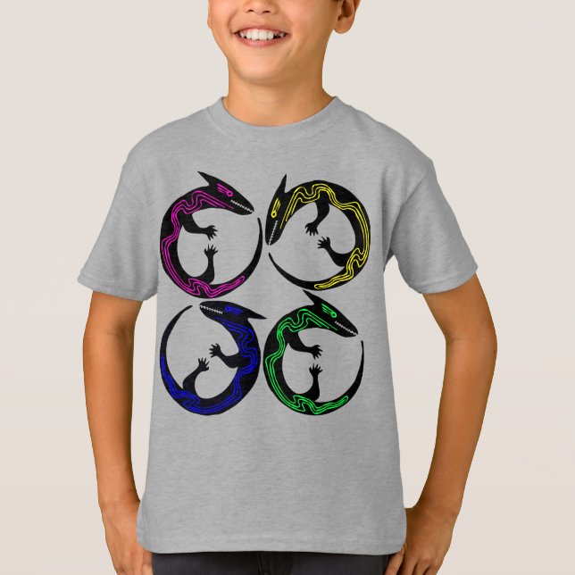 Tribal Aboriginal Tattoo Ethnographic Pagan Lizard T-Shirt (Front)