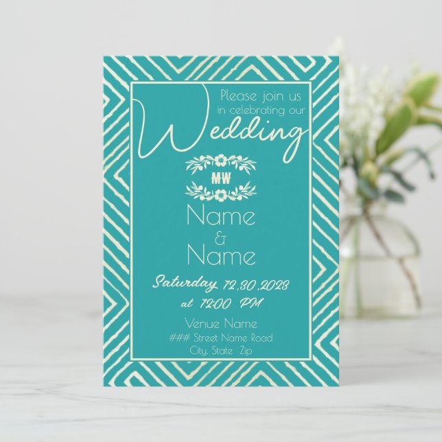 Tribal African Cyan Blue Wedding Invitation (Standing Front)
