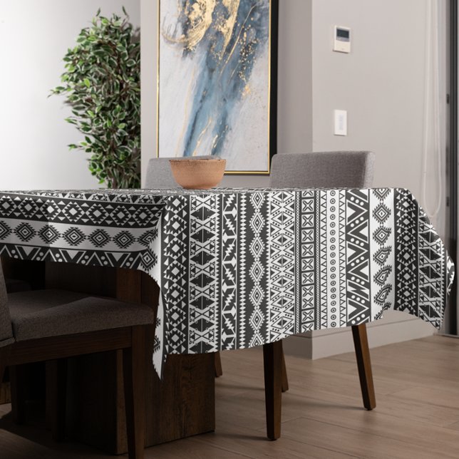 Tribal African Pattern Ethnic Black White  Tablecloth (Creator Uploaded)