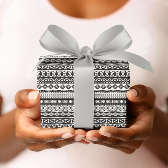 Tribal African Pattern Ethnic Black White Wrapping Paper (Creator Uploaded)
