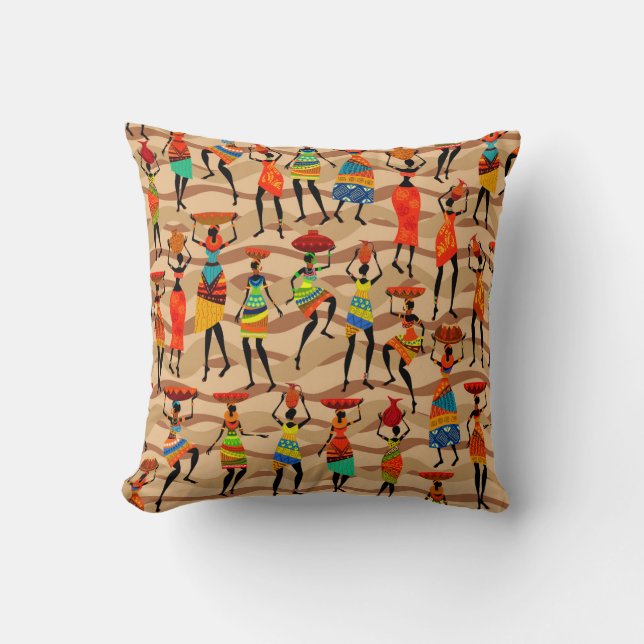Tribal African Pattern Ethnic Brown Cushion (Front)