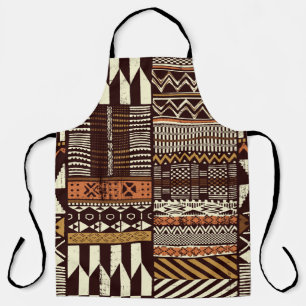 Tribal African style fabric patchwork abstract vin Apron