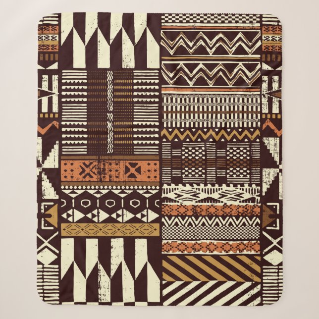 Tribal African style fabric patchwork abstract vin Sherpa Blanket (Front)