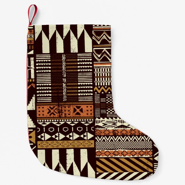 Tribal African style fabric patchwork abstract vin Small Christmas Stocking (Front)