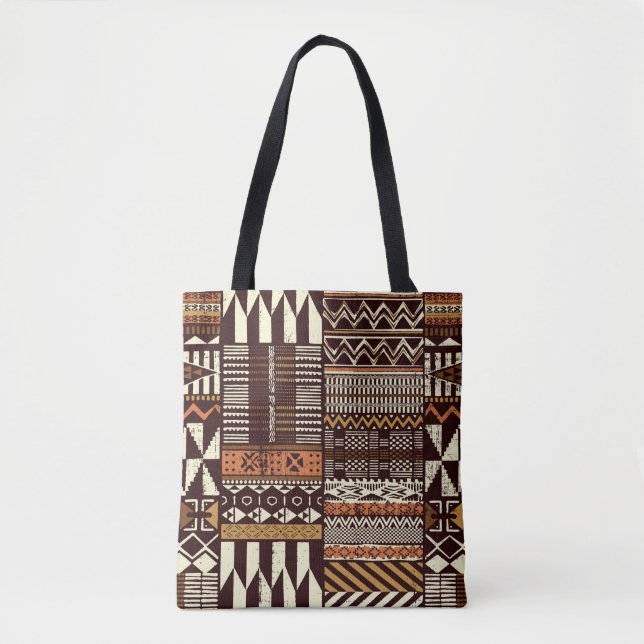 Tribal African style fabric patchwork abstract vin Tote Bag (Front)