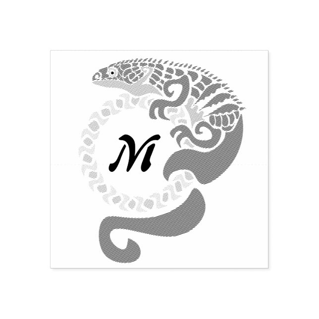 Tribal Alligator Lizard Hugging a Sun Monogram Rubber Stamp (Imprint)