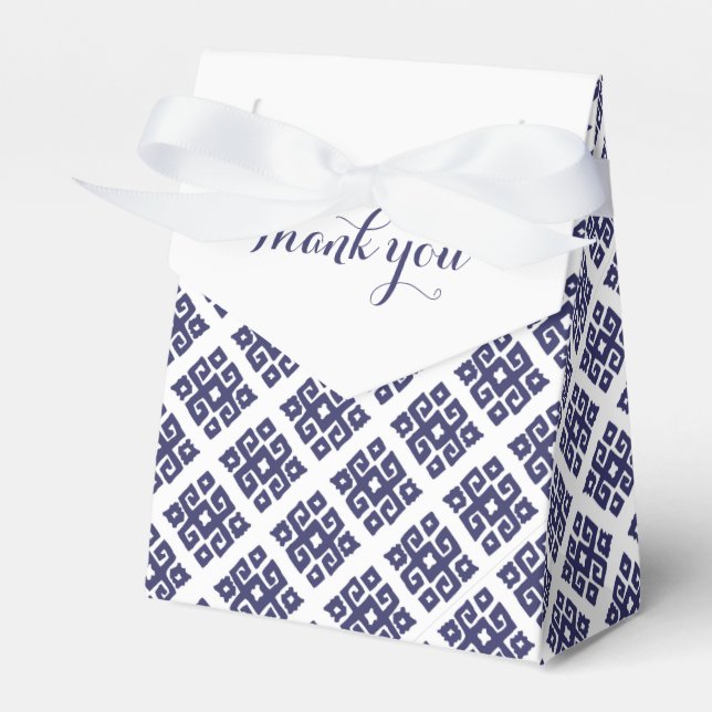 Tribal angular blue white thank you gift box (Front Side)