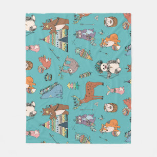 Tribal animals: woodland forest pattern. fleece blanket