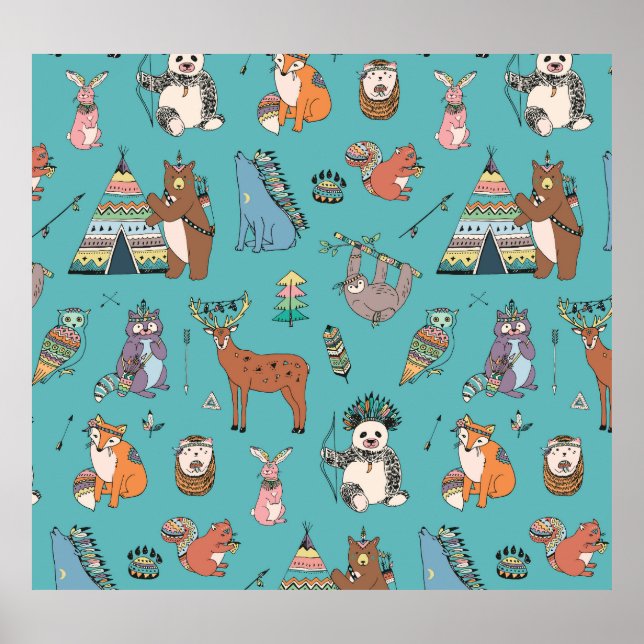 Tribal animals: woodland forest pattern. poster (Front)