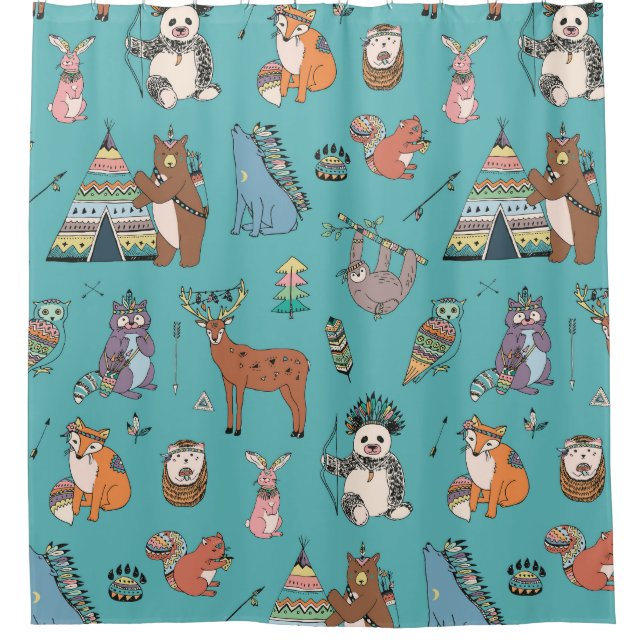 Tribal animals: woodland forest pattern. shower curtain (Front)