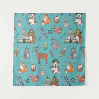 Tribal animals: woodland forest pattern. tapestry