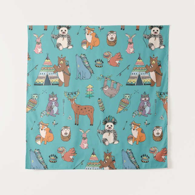 Tribal animals: woodland forest pattern. tapestry (Front)