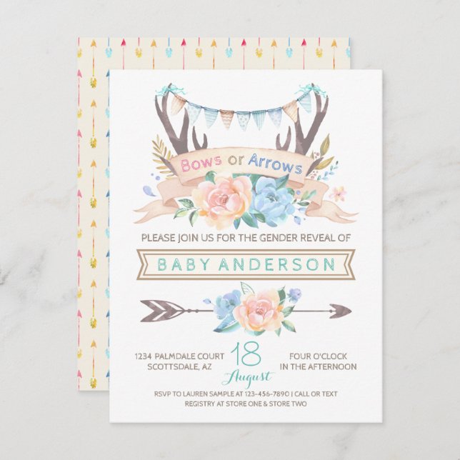 Tribal Antler Gender Reveal Invitation (Front/Back)