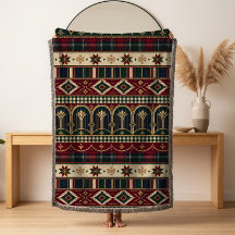 Tribal Arch Border Christmas Woven Throw Blanket
