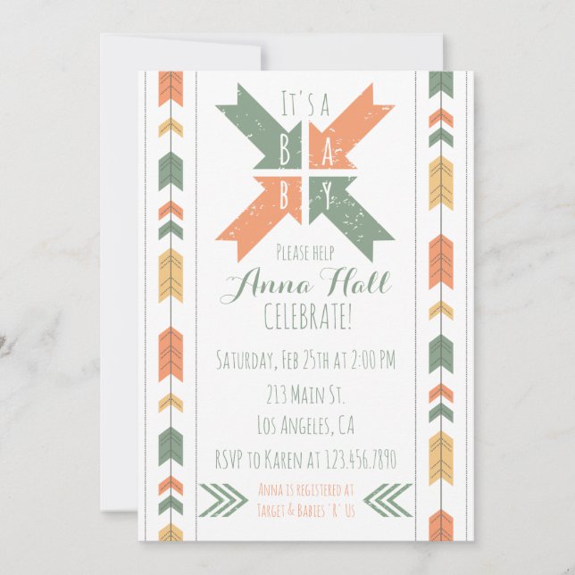 Tribal Arrow Baby Shower Neutral Invitation (Front)