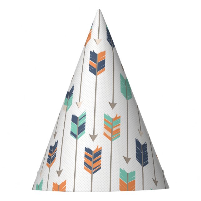 Tribal Arrow Blue Orange Green Birthday Party Hat (Front)