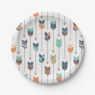Tribal Arrow Blue Orange Green Paper Plates