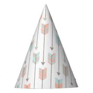 Tribal Arrow Grey Pink Blue Birthday Party Hat