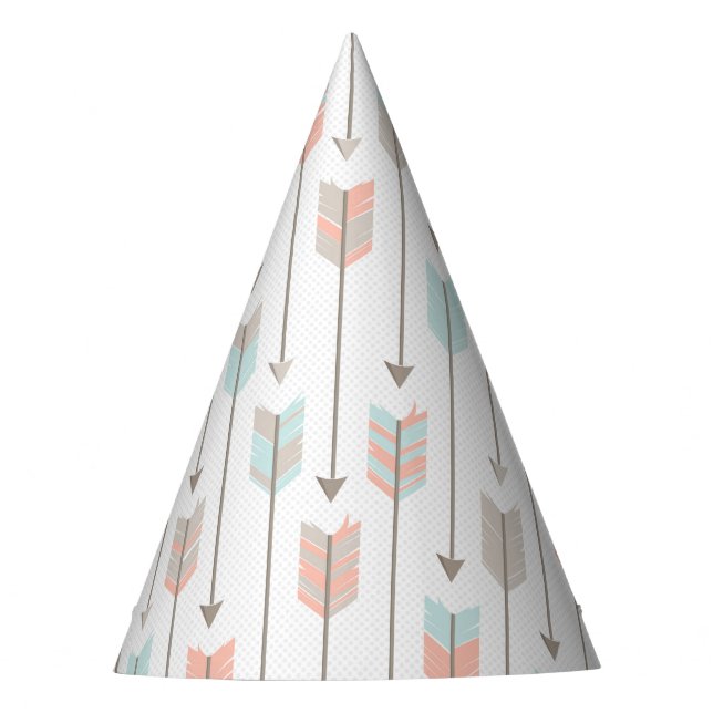 Tribal Arrow Grey Pink Blue Birthday Party Hat (Front)