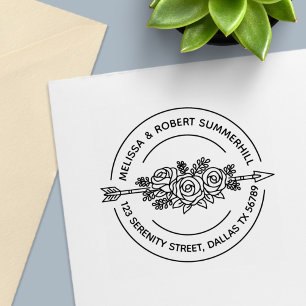 Tribal Arrow Rose Flowers Couple Round Address Self-inking Stamp