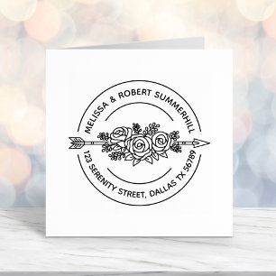 Tribal Arrow Rose Flowers Couple Round Address Self-inking Stamp
