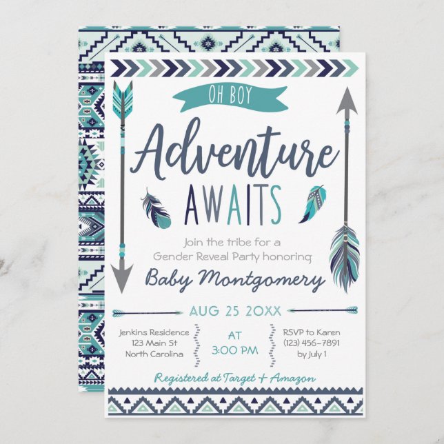 Tribal Arrows Adventure Boy Baby Shower Invitation (Front/Back)