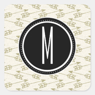 Tribal Arrows   Black Monogram Square Sticker