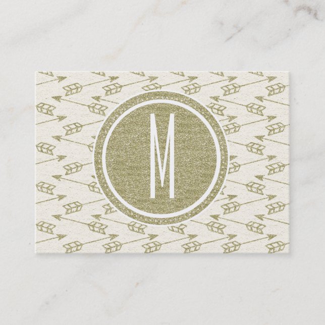 Tribal Arrows | Gold Glitter Monogram Business Card (Front)