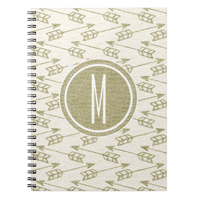Tribal Arrows | Gold Glitter Monogram Spiral Notebook (Front)