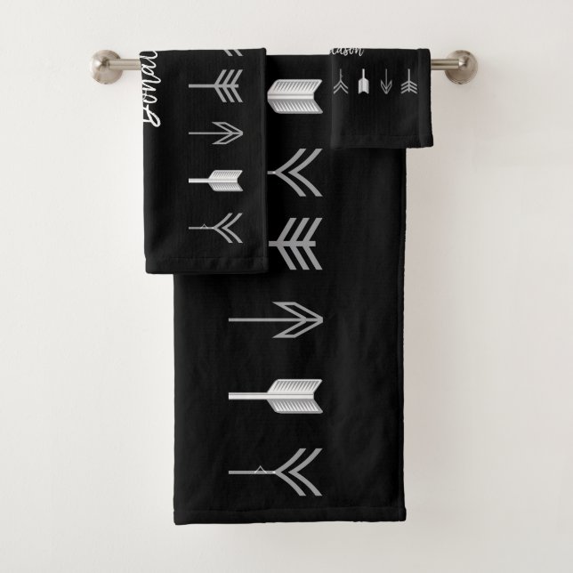 Tribal Arrows on Black Bath Towel Set (Insitu)