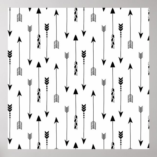 Tribal arrows on white background. Seamless patter Poster (Front)