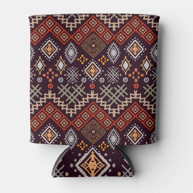 Tribal Art Boho Geometric Print Can Cooler (Front)