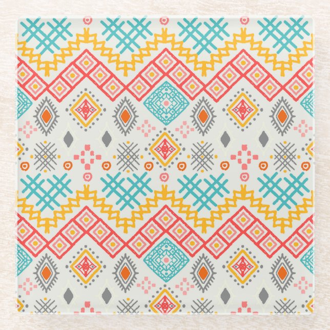 Tribal art: boho geometric print. glass coaster (Front)
