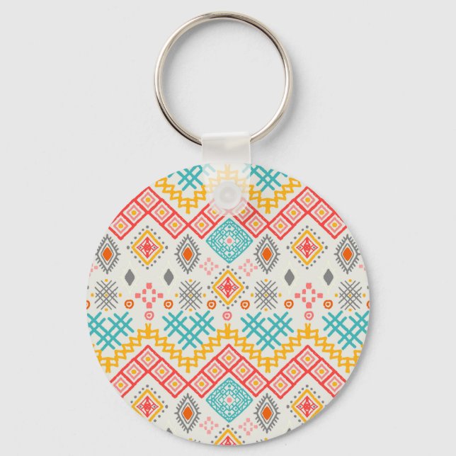 Tribal art: boho geometric print. key ring (Front)