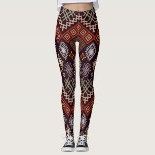 Tribal Art Boho Geometric Print Leggings