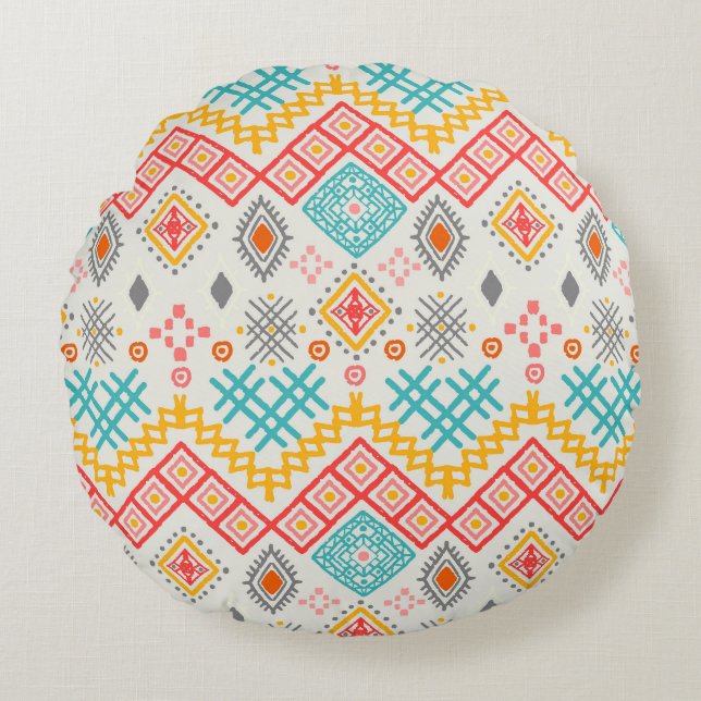 Tribal art: boho geometric print. round cushion (Front)