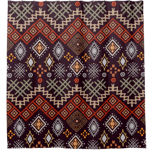 Tribal Art Boho Geometric Print Shower Curtain (Front)