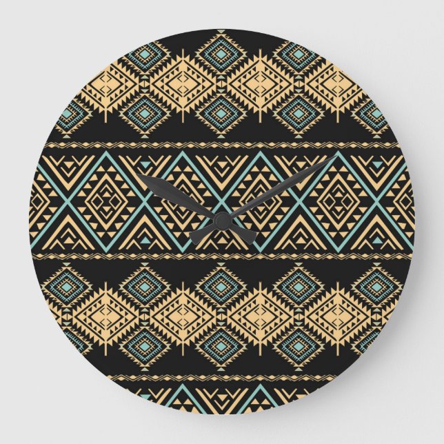 Tribal art, ethnic geometric, colourful pattern. large clock (Front)