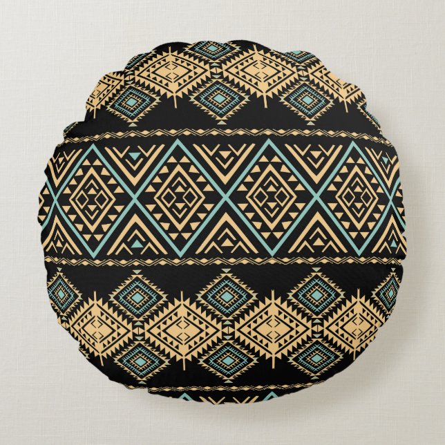 Tribal art, ethnic geometric, colourful pattern. round cushion (Front)