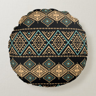 Tribal art pattern. Ethnic geometric print. Aztec Round Cushion
